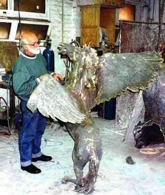 Peter Corlett at work on his Bronze of 'Pegasus'.